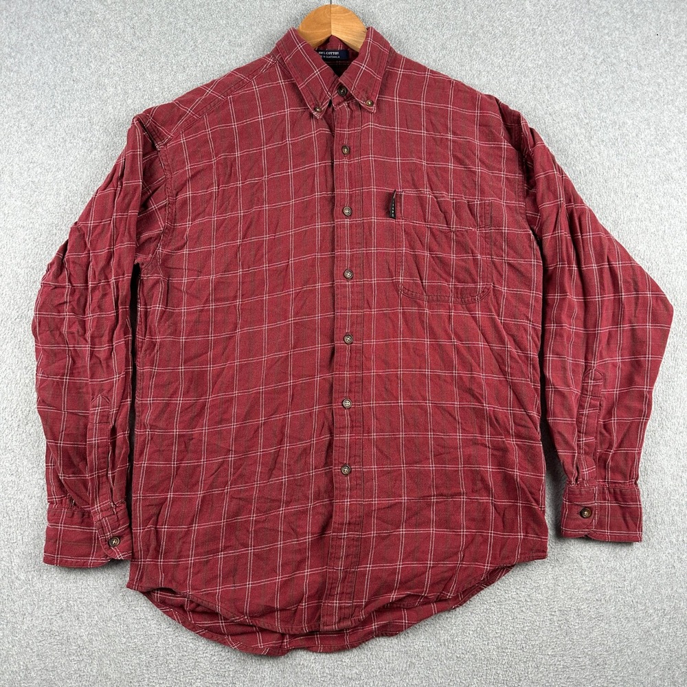 Chaps Shirt Mens Medium Red Plaid Button Down Long Sleeve Ralph Lauren